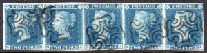 QV 1841 sg15 2d deep full bue strip (MH-ML) with Scottish Maltese crosses