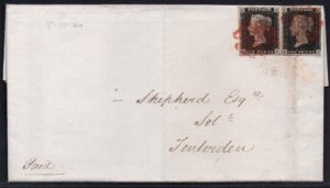 1840 EL to Tenterden with 2x 1d black plate 1b (NI-LI)