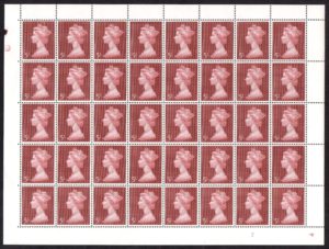 QEII 1969 sg788 5/- crimson-lake complete sheet - U/M