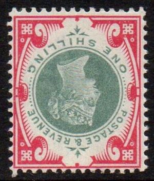 QV sg214wi 1/- green & carmine (wmk inverted) - very fine L/M/Mint
