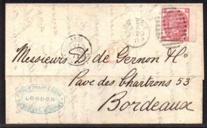 QV sg103 3d rose (G-D) plate 6 on 1871 London to Bordeaux entire