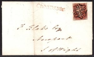 QV 1d red (S-I) Plate 34 with London No.8 in Maltese Cross to Isle of Wight