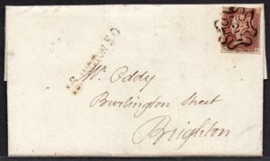 QV 1d red (M-B) Plate 27 with No.2 in Maltese Cross to Brighton