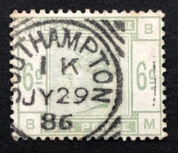 QV sg194 6d dull green (B-M) with fine 1886 Southampton cds