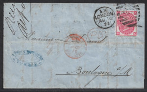 QV sg103 3d rose (N-C) plate 6 on 1871 wrapper to Boulogne