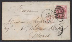 QV sg143 3d rose (I-K) on 1874 cover to Paris