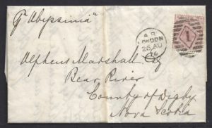 QV sg141 2½d rosy mauve (H-B) plate 3 on 1876 cover to Nova Scotia