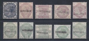 QV 1883 Lilacs & Greens specimen set sg187s - sg196s - fine unmounted mint