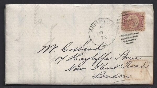 QV sg49 ½d rose (C-R) plate 3 on 1872 cover