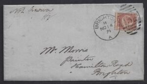 QV sg49 ½d rose (L-O) plate 4 on 1871 cover