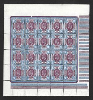 KEVII sg307 M41(3) 9d dull reddish purple & blue pane - U/M