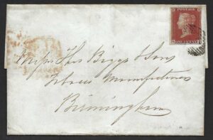 QV sg8 1d red (Q-I) plate 51 on 1845 London to Birmingham wrapper
