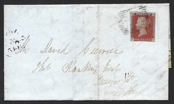 QV sg8 1d red (T-D) plate 57 on 1845 cover to Edinburgh