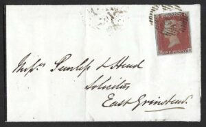 QV sg8 1d red (H-G) plate 63 on 1846 wrapper to East Grinstead