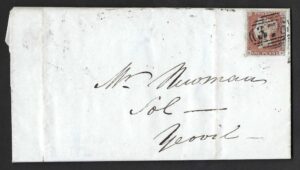 QV sg8 1d red (K-E) plate 66 on 1847 Sidbury to Yeovil via Honiton entire