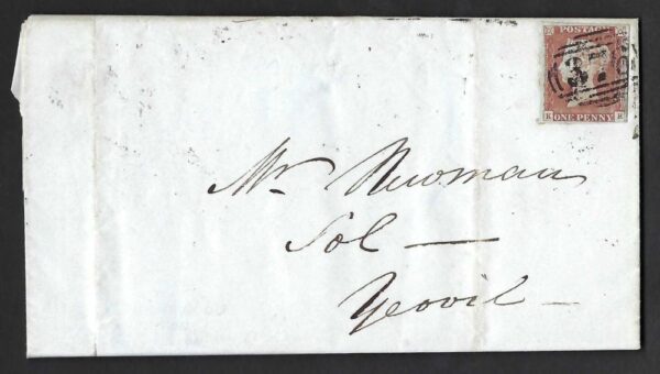 QV sg8 1d red (K-E) plate 66 on 1847 Sidbury to Yeovil via Honiton entire