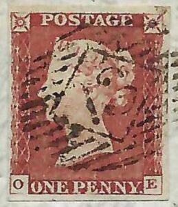 QV sg8 1d red (O-E) plate 51 on 1845 entire to Manchester