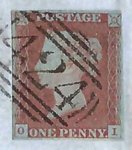QV sg8 1d red (O-I) plate 65 on 1847 Knaresborough to Leeds wrapper