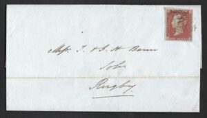 QV sg8 1d red (N-K) plate 119 on 1851 Coventry to Rugby entire
