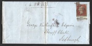 QV sg8 1d red (M-H) plate 112 on 1851 O.H.M.S. entire from Edinburgh to Redburgh
