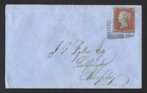 QV sg12 1d orange-brown (B-B) plate 128 on 1852 Perth to Aberfeldy cover