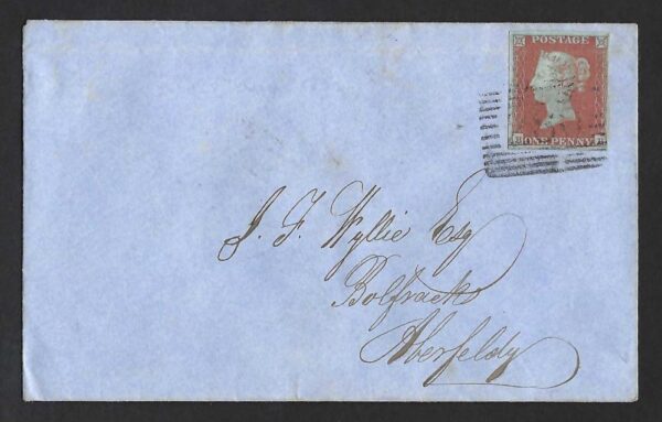 QV sg12 1d orange-brown (B-B) plate 128 on 1852 Perth to Aberfeldy cover