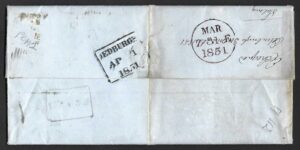 QV sg8 1d red (M-H) plate 112 on 1851 O.H.M.S. entire from Edinburgh to Redburgh