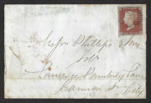 QV sg8 1d red (D-E) plate 103 on 1850 wrapper