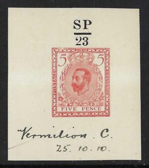 1910 Hentschel colour essay, 5d vermilion on white wove paper