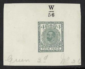 1910 Hentschel essay for colour, 4d green on white paper with light ms "Green 2d No 26" below
