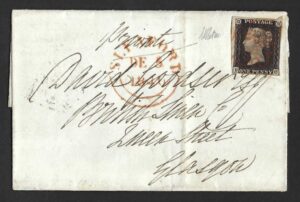 QV 1d Penny Black (B-C) plate 3 on 1840 cover