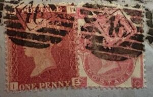 QV sg43 1d red Plate 81 + sg92 3d rose Plate 4 on 1865 wrapper to Paris
