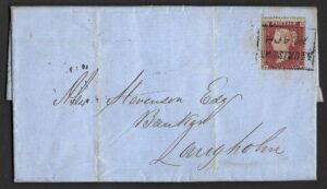 QV 1d red tied with Type XIV LAURISTON PLACE cancel on 1855 entire