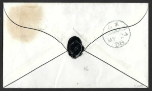 QV 1d red tied with Type V ELM ROW cancel on 1858 mourning cover