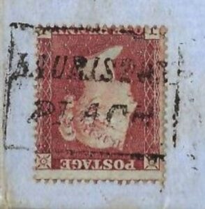 QV 1d red tied with Type XIV LAURISTON PLACE cancel on 1855 entire
