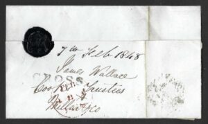 QV 1d red tied with fine Type VII CROSS backstamp on 1848 cover to Edinburgh