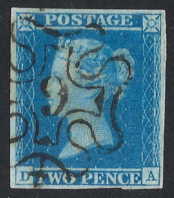 QV SG 14 Spec E1(2)vf 2d Blue (D-A) Plate 3 with #6 in Maltese cross