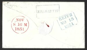 Fine boxed KILBIRNIE and BEITH backstamps on 1851 cover to Peebles