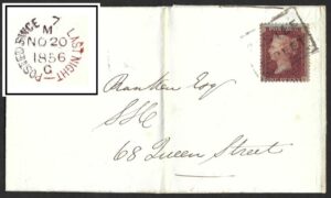QV SG29/33 Spec C8(1) 1d red-brown (K-E) Plate 31 tied by boxed CASTLE STREET handstamp on 1856 wrapper