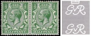 KGV SG 353 Spec N14(za) ½d Deep-green Dandy Roll variety - Missing Crown