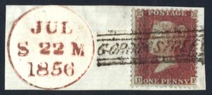 QV 1d red tied with GORDON STREET handstamp on dated piece