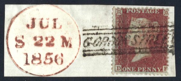 QV 1d red tied with GORDON STREET handstamp on dated piece