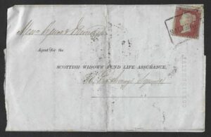 QV SG17 1d red tied with SAUCHIHALL handstamp on 185? wrapper