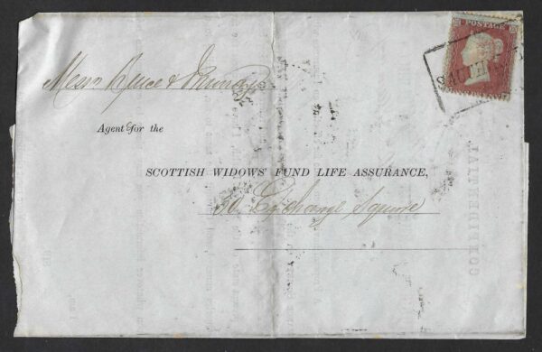 QV SG17 1d red tied with SAUCHIHALL handstamp on 185? wrapper
