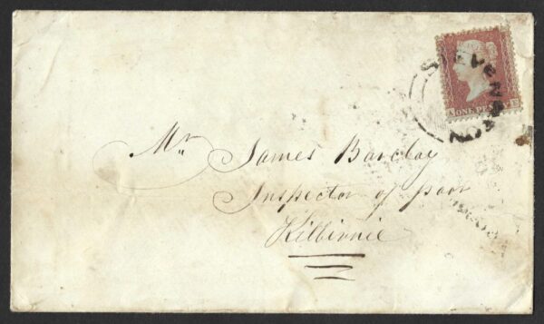 QV 1d red tied with Type XX STEVENSTON cancel on 1856 cover to Kilbirnie