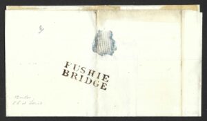 1830 wrapper to Royal Bank Edinburgh with fine FUSHIE BRIDGE handstamp on rear