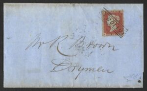 QV 1d red tied with ST ROLLOX handstamp on 1855 cover to Drymen