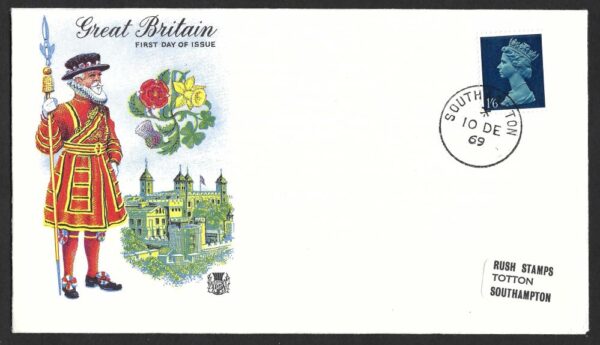 1969 1/6d All Over Phosphor illustrated FDC with Southampton cds