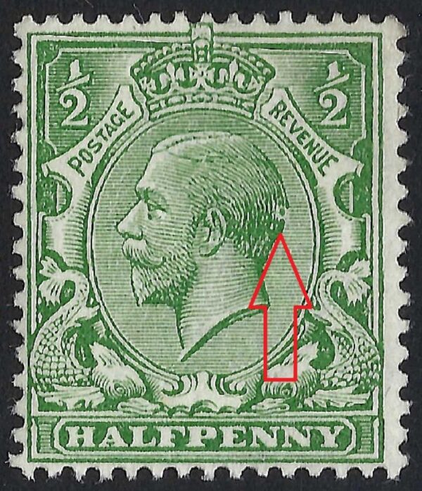 KGV sg351-56 Spec N14(1) ½d green with "spot on head" variety