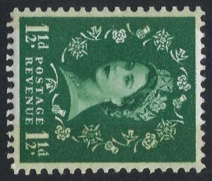 QEII 1960 Phosphor-issue sg612a 1½d green (wmk sideways) – unmounted mint